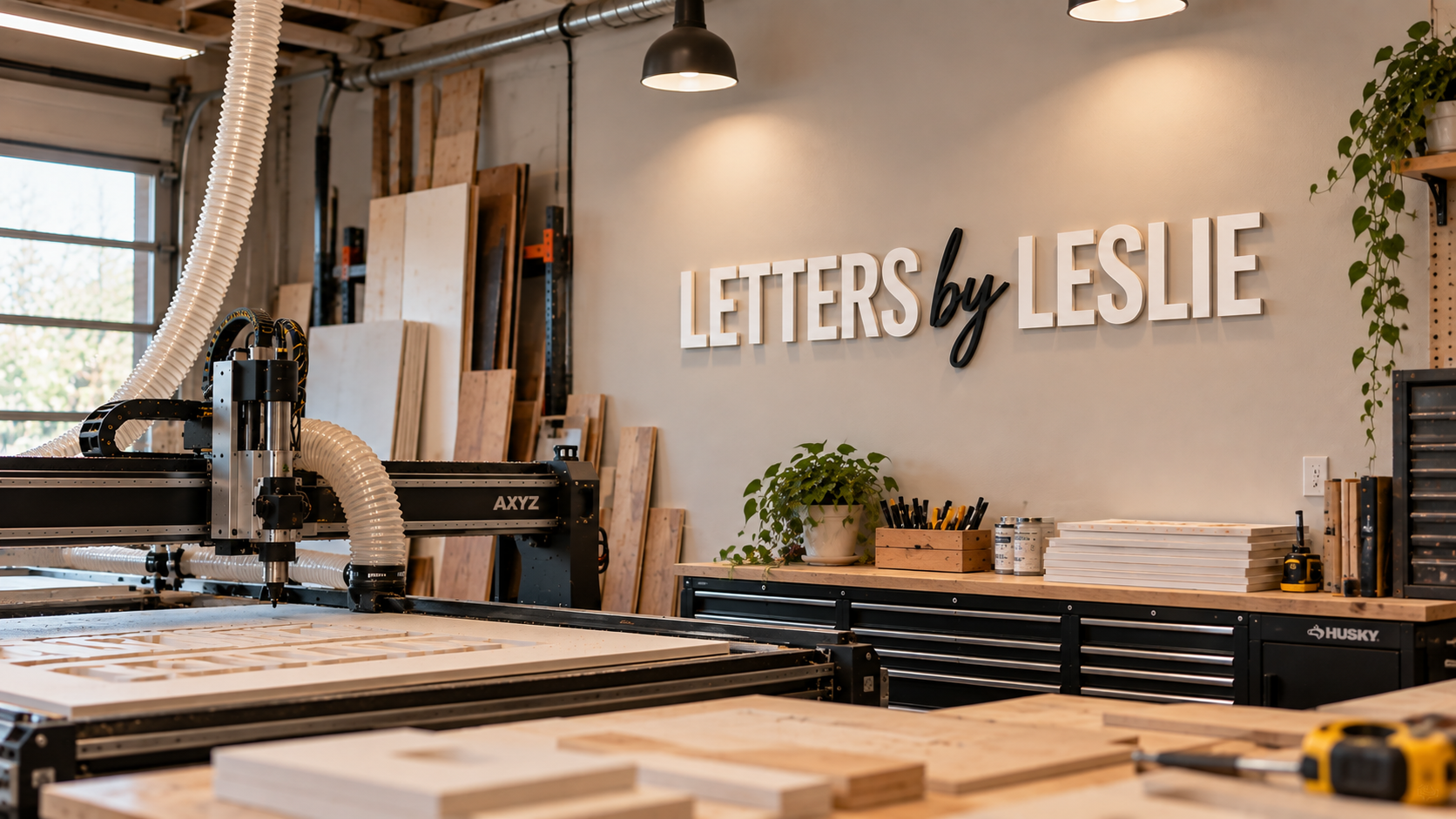 Letters by Leslie workshop with CNC machine and dimensional wall sign